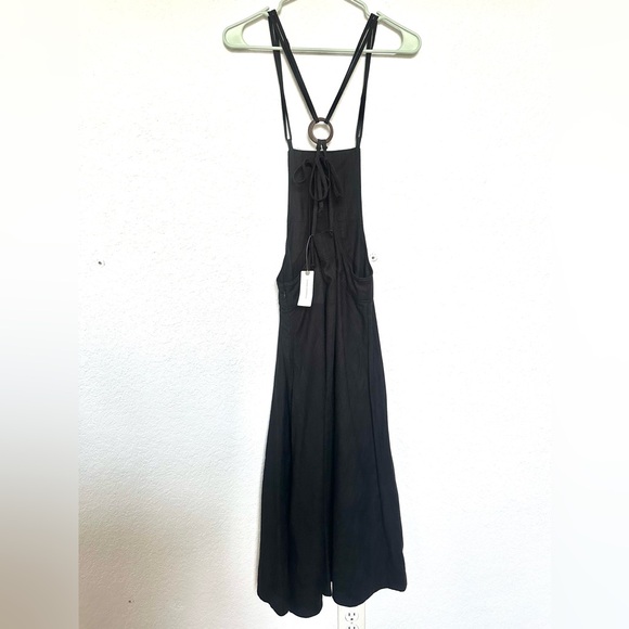 Anthropologie Midi Black Strappy Modern Pinafore Cotton Blend Apron Dress Size 8 - Picture 13 of 15